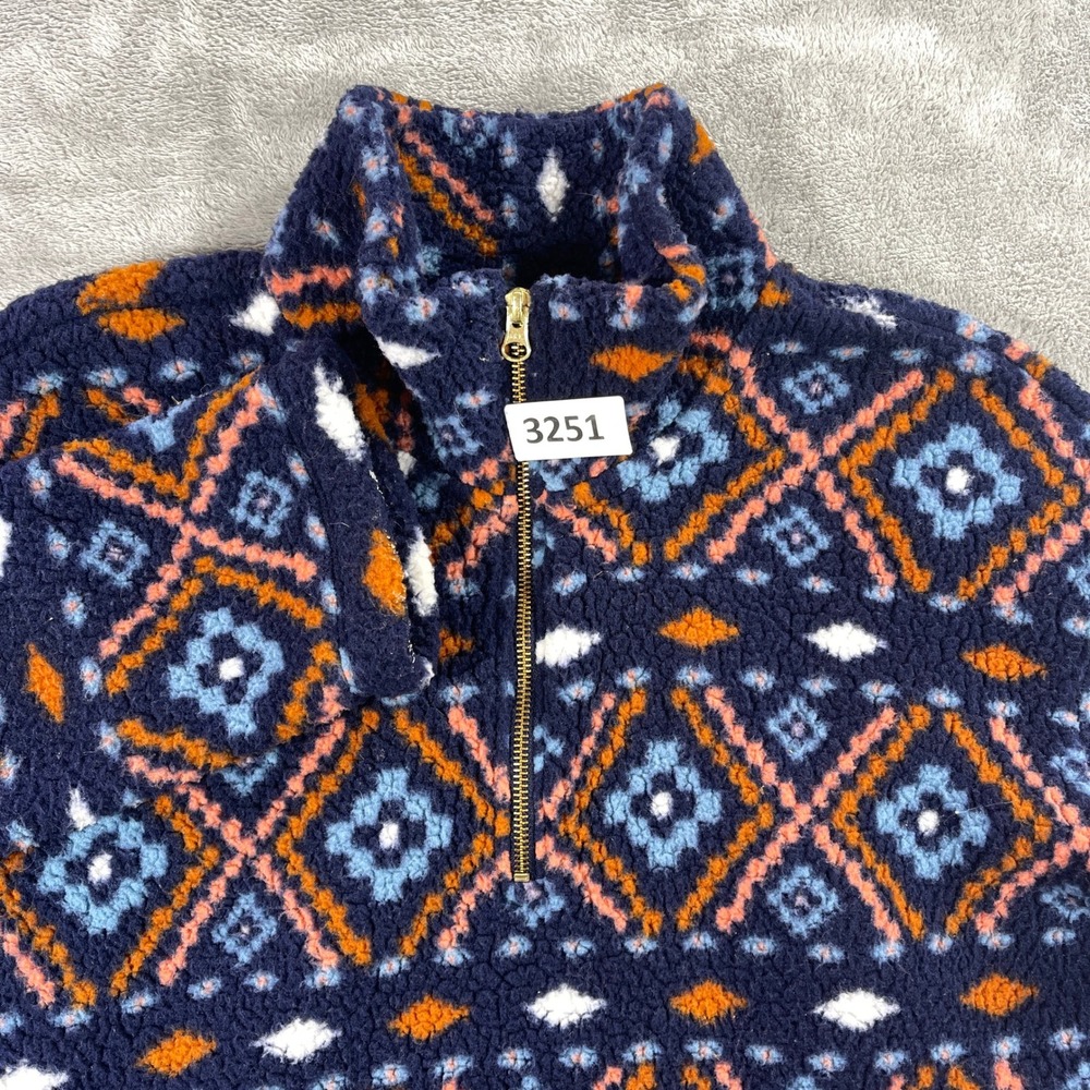 Old Navy Sherpa 1/2 Zip Pullover Womens Small‎ Navy Blue Geometric Fleece 484448